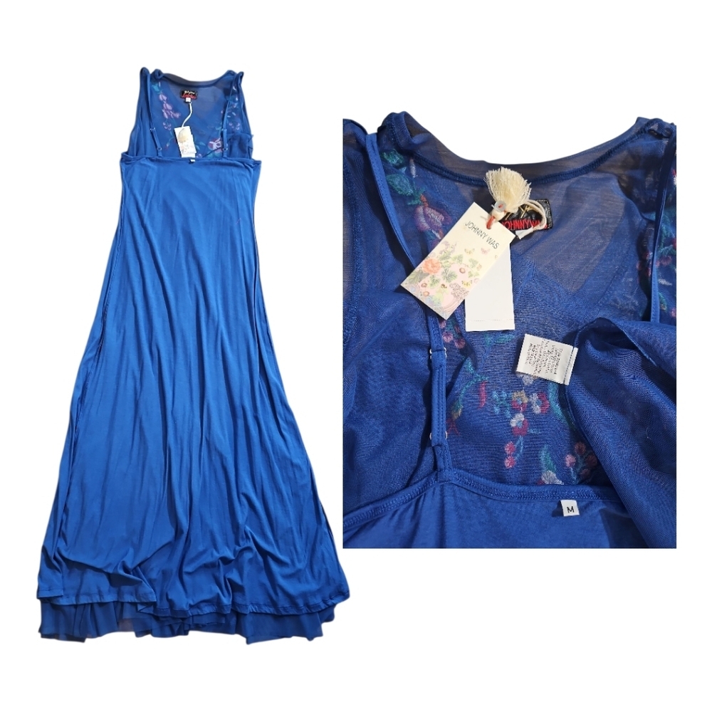 NWT Johnny Was Mazzy Bias Blue Embroidered Maxi Dress M - Picture 10 of 13